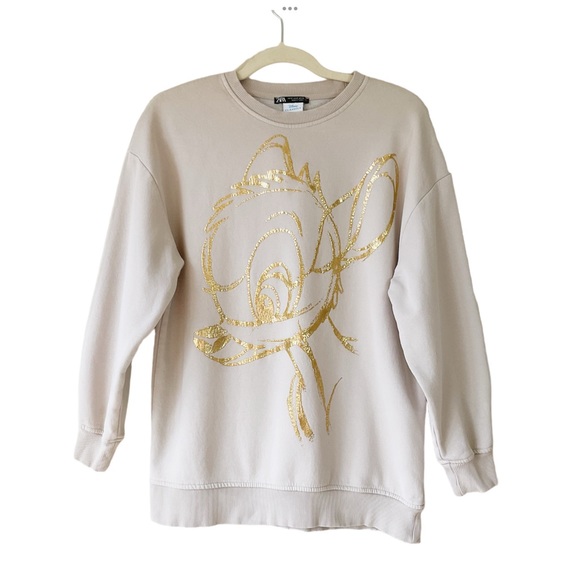 Zara x Disney Classics Bambi Graphic Gold Foil Print Sweatshirt Size S - Picture 2 of 8